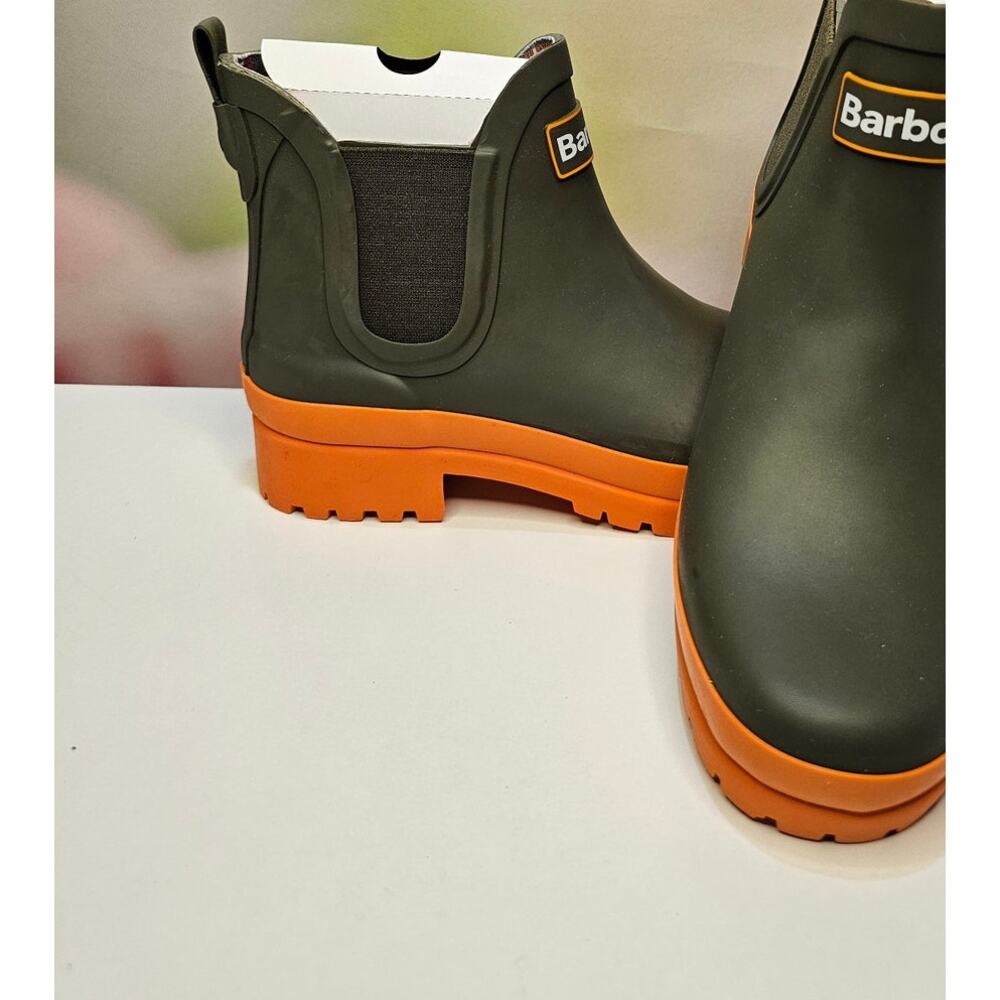 Barbour Olive Green and Orange Chelsea Rain Boots - Picture 2 of 9
